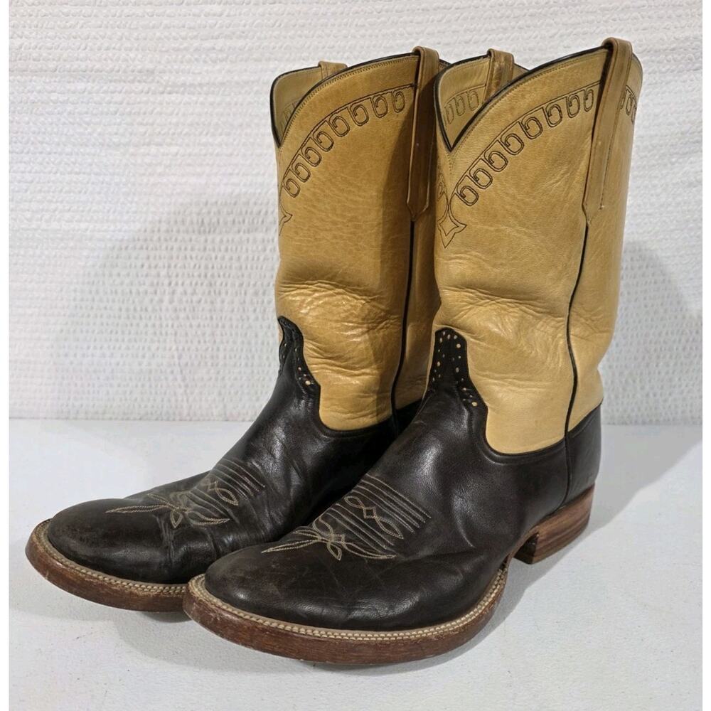 Rios Of Mercedes Mens 11D Cowboy Western Boots Brown Tan Two Tone Leather Texas